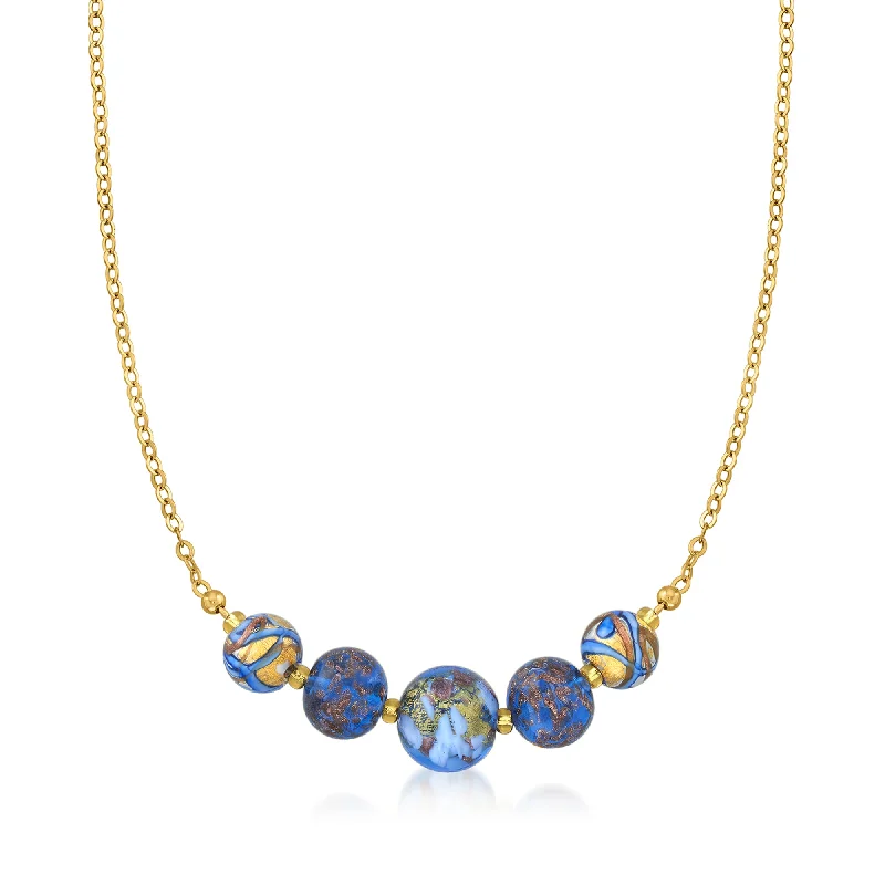 Thin enamel necklaces-Ross-Simons Italian Multicolored Murano Glass Bead Necklace in 18kt Yellow Gold Over Sterling