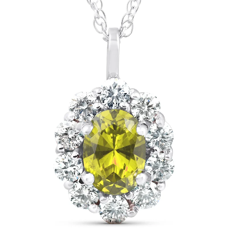 Shiny gold necklaces-1 3/4ct Oval Citrine & Genuine Diamond Halo Pendant 14K White Gold