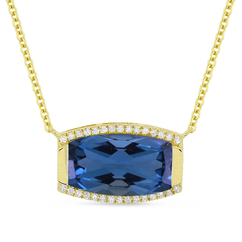 Thin enamel necklaces-3.47Ct London Blue Topaz 18"necklacein 14K Yellow Gold