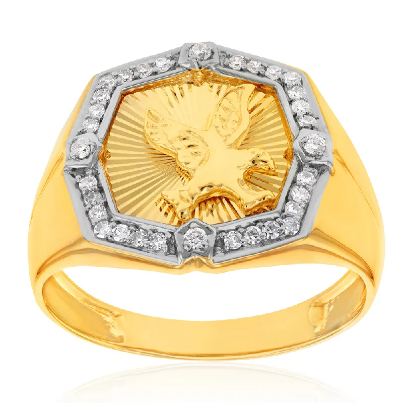 Thin filigree rings-Luminesce Lab Grown 1/4 Carat Diamond Eagle Gents Ring in 9ct Yellow Gold