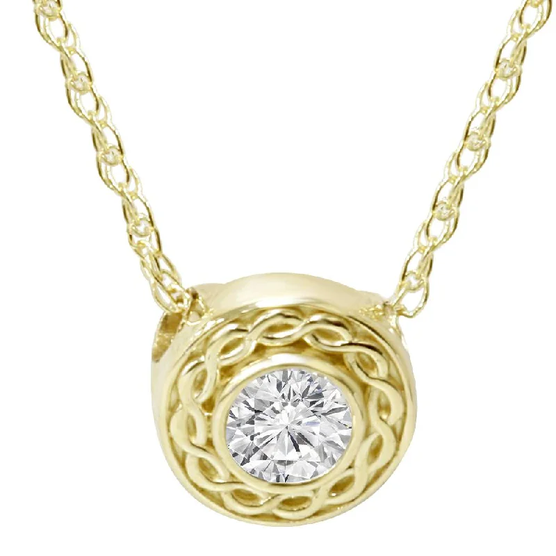 Broad link necklaces-1/10CT Solitaire Round Diamond Braided Pendant 14K Yellow Gold 6MM Wide