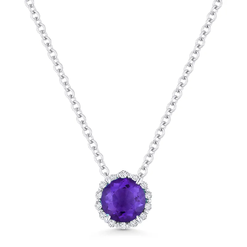 Thick weave necklaces-0.48Ct Amethyst 16"pendant Necklace In 14K White Gold