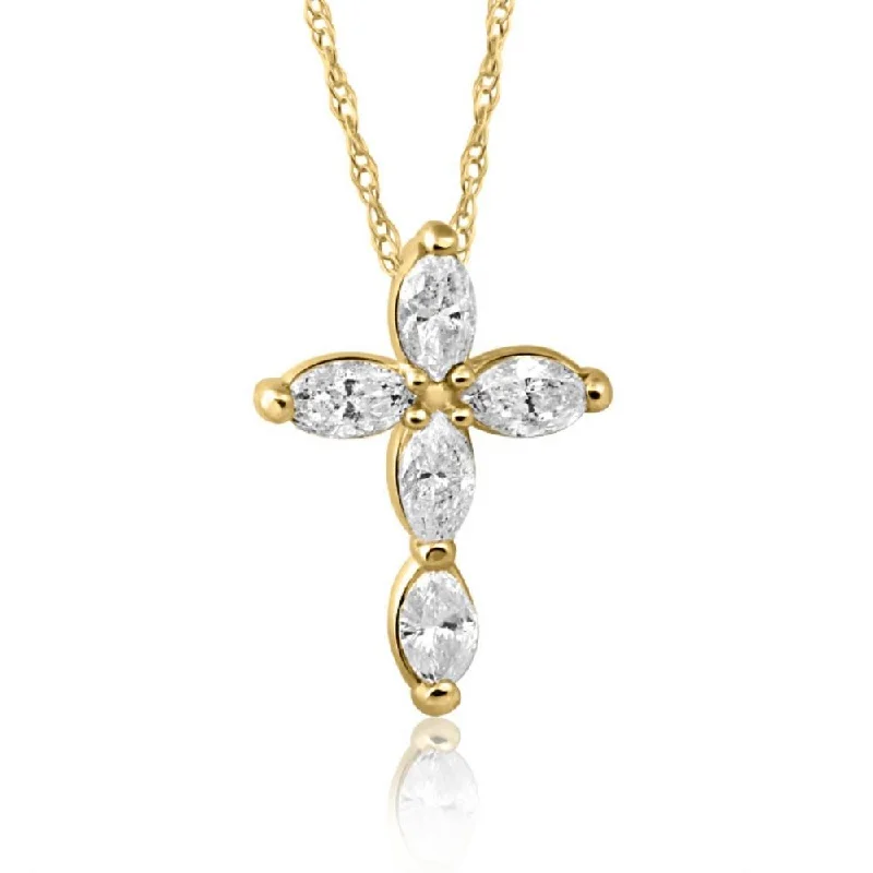 Rope weave necklaces-1/2Ct Marquise Diamond Cross Petite Pendant Yellow Necklace Gold (1/2 inch tall)