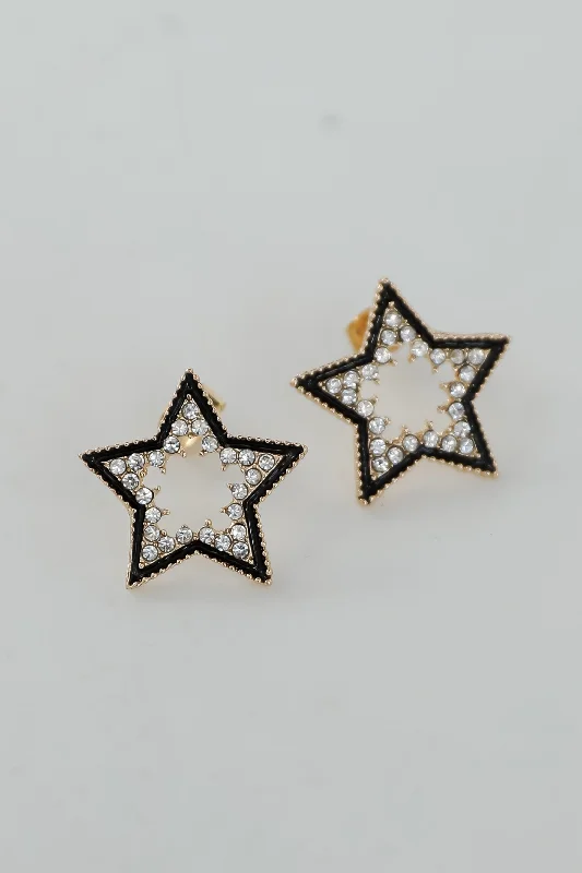 Flax thread earrings-Rachel Gold Rhinestone Star Earrings