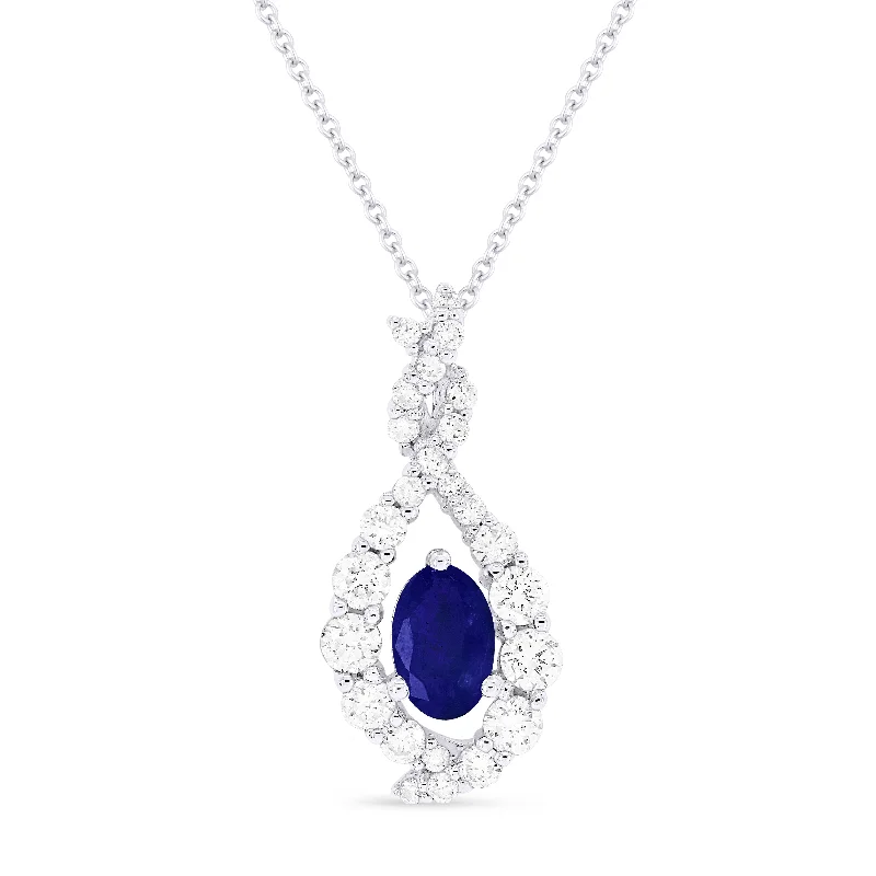 Flat gem necklaces-0.51Ct Sapphire 16"pendant Necklace In 14K White Gold