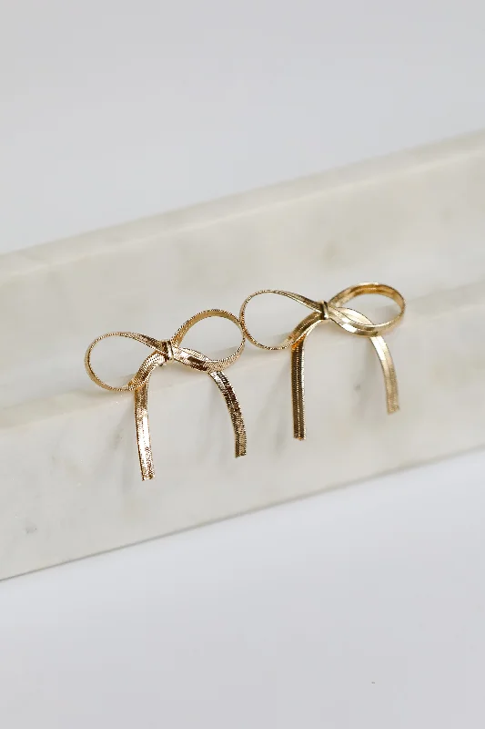 Round dangle earrings-Nina Gold Bow Earrings