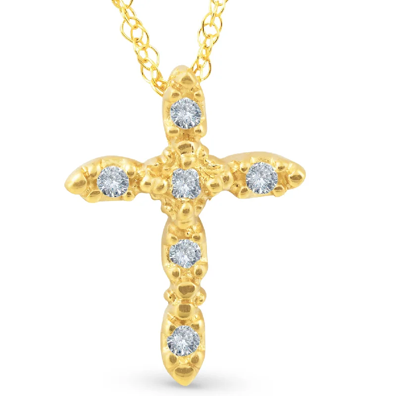 Knotted link necklaces-1/5ct Diamond Cross Pendant 14K Yellow Gold 3/4" Tall