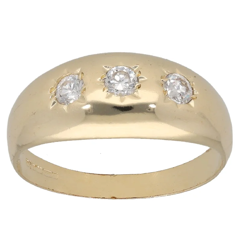 Multi-stone rings-9ct Gold Cubic Zirconia Three Stone Ring Size Q