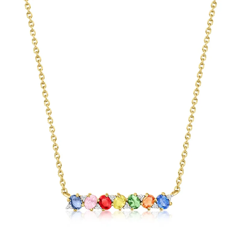 Light string necklaces-Ross-Simons Multicolored Sapphire Necklace With White Zircons in 18kt Gold Over Sterling