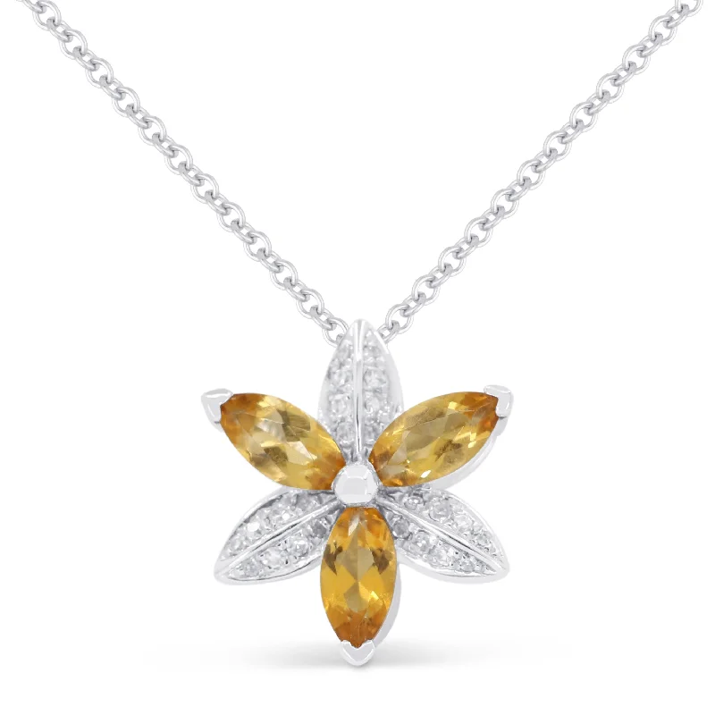 Sloped design necklaces-Ct Citrine 16"pendant Necklace In 14K White Gold