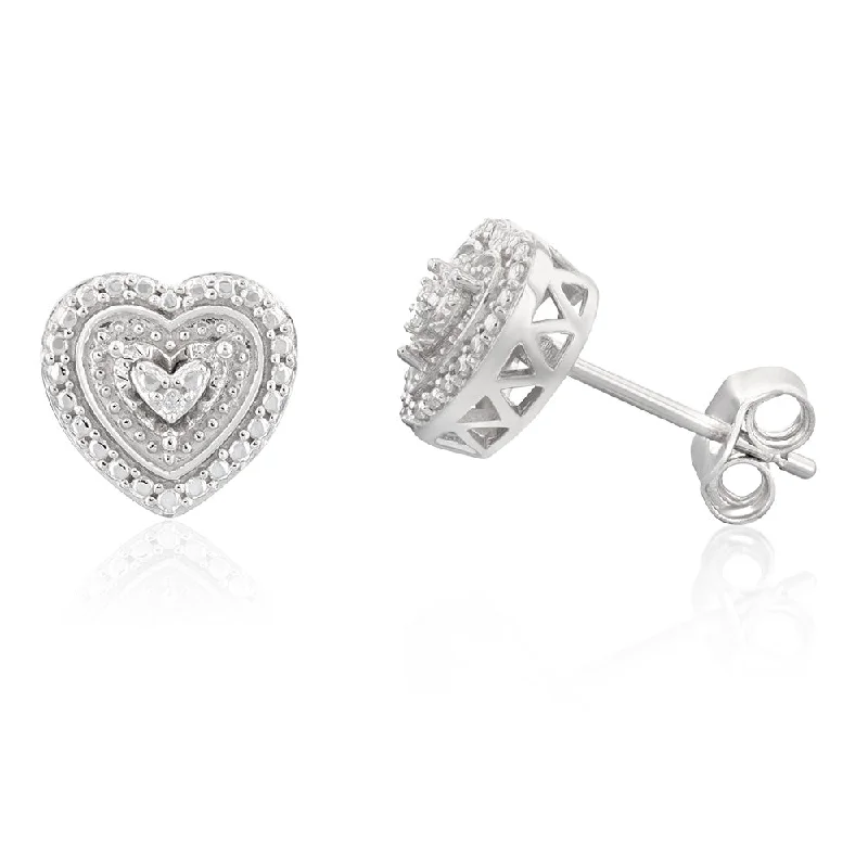 Cultured pearl rings-Diamond Heart Shape Earring Studs in Sterling Silver