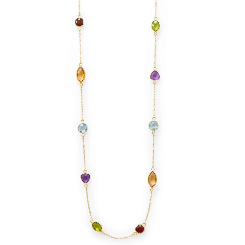 Edwardian style necklaces-18k Gold Multi Gemstone Necklace