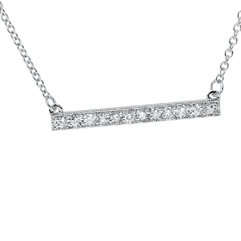 Drifting stone necklaces-1/2ct Bar Pendant Diamond Necklace in 14K White Gold (Not Enhanced) 1.2" Wide