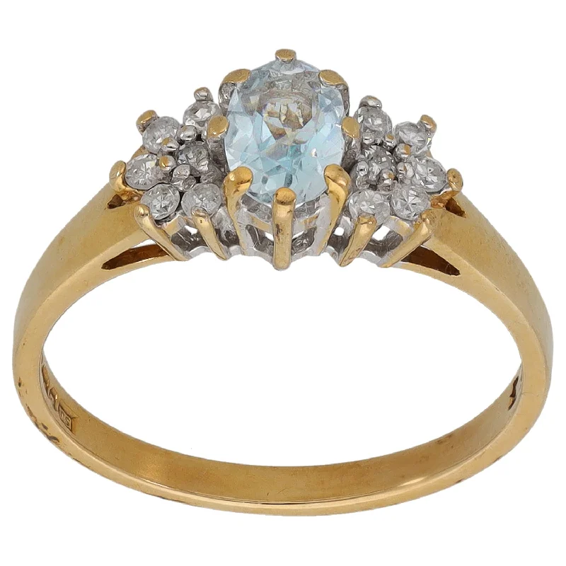 Thin frame rings-9ct Gold Diamond & Aquamarine Dress/Cocktail Ring Size L