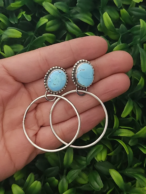 Topaz earrings-Stamped Sterling Silver Golden Hills Turquoise Hoop Earrings