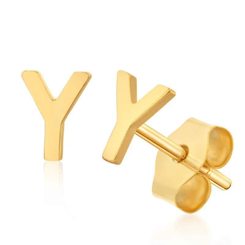 High shine rings-9ct Yellow Gold Mini Initial "Y" Stud Earings