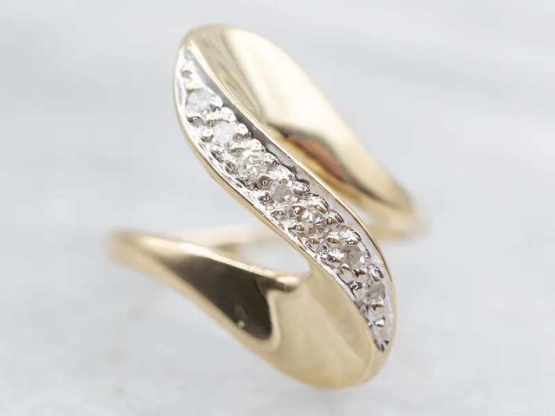 Shiny name rings-Modernist Gold Diamond Wave Ring