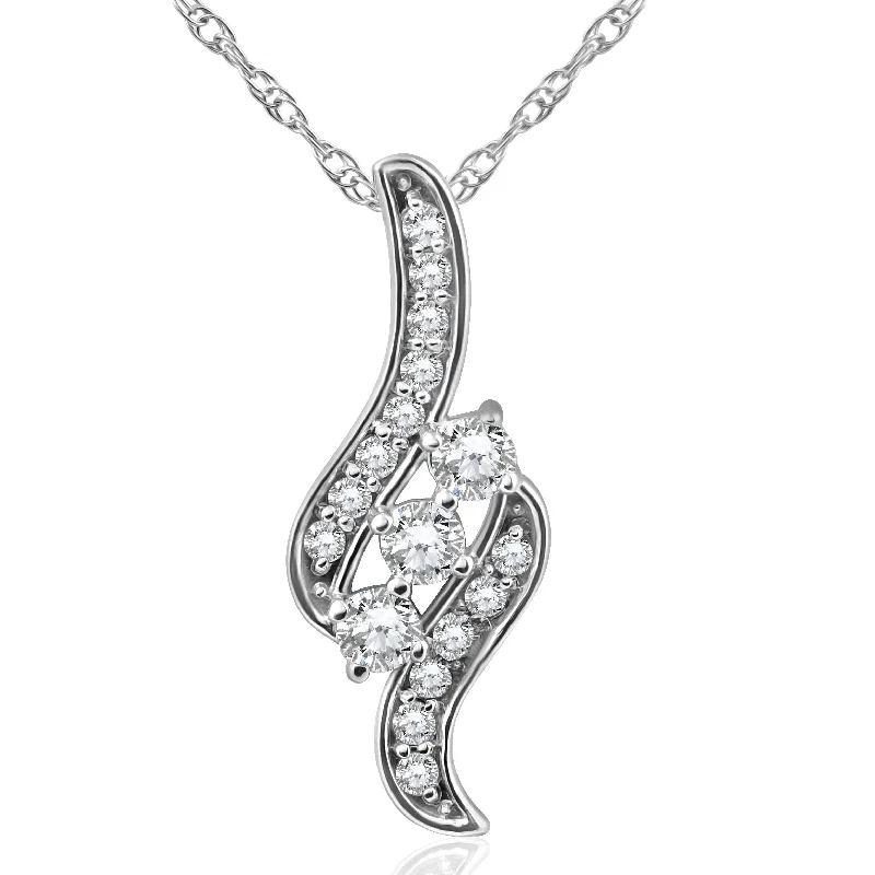 Flax cord necklaces-1/3ct 3-Stone Diamond Pendant 14 KT White Gold W/ 18" Chain