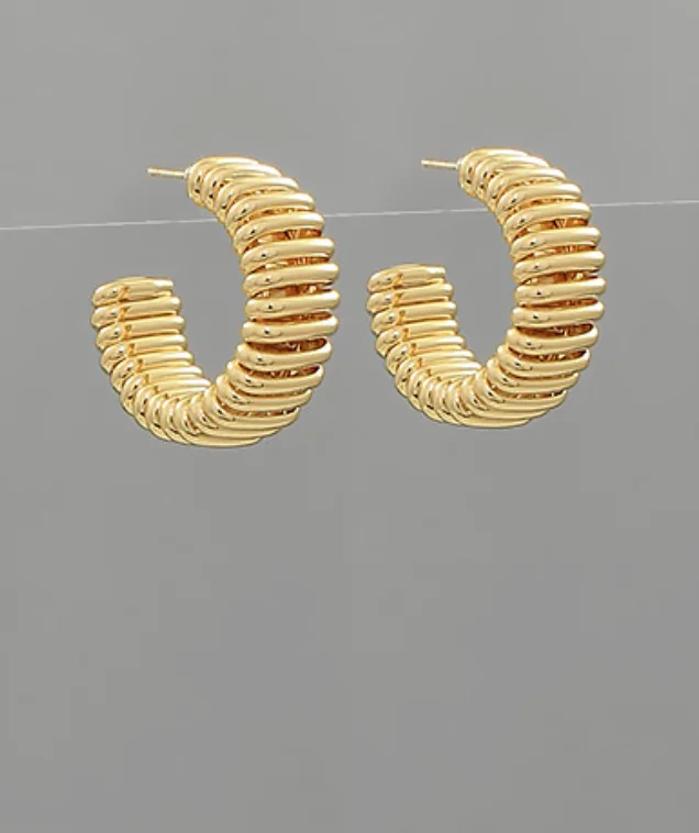 Thin drop earrings-Omega Gold Hoop Earrings