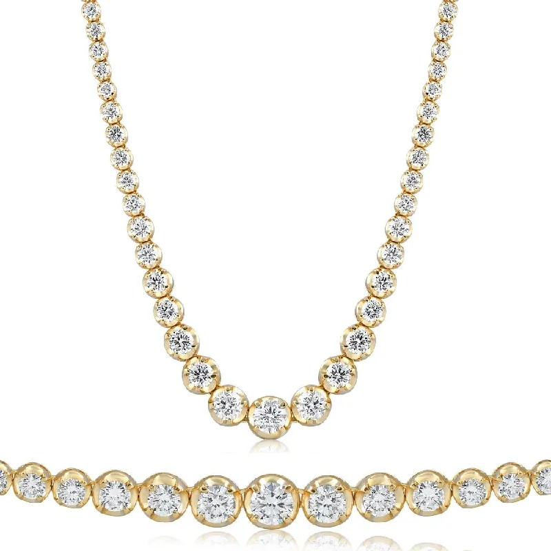 Gatsby necklaces-11 1/2Ct Graduated Diamond Tennis Necklace 18k Yellow Gold Lab Grown