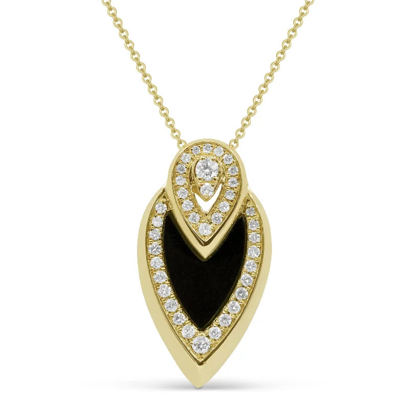 Ten-layer necklaces-Ct Black Onyx 16"pendant Necklace In 14K Yellow Gold