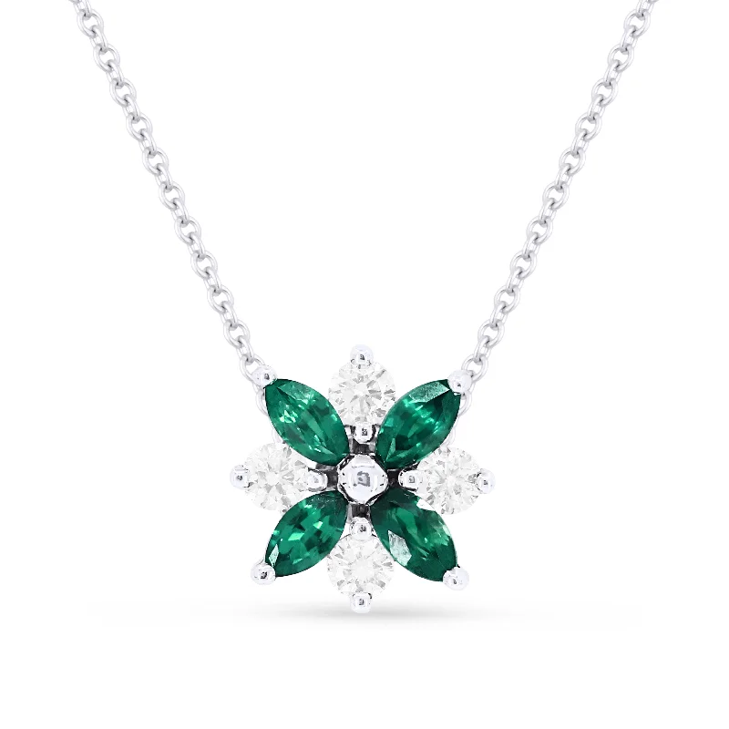 Triple birthstone necklaces-0.28Ct Emerald 16"pendant Necklace In 14K White Gold