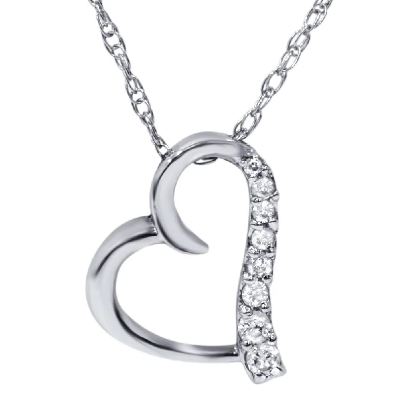 Raw woven necklaces-Diamond Heart Shape Pendant 10K White Gold