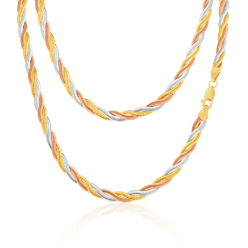 Turquoise inlay rings-9ct Three Tone Gold Silver Filled Plait Herringbone 45cm Chain