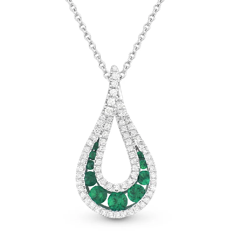 Ten-strand necklaces-0.29Ct Emerald 16"pendant Necklace In 14K White Gold