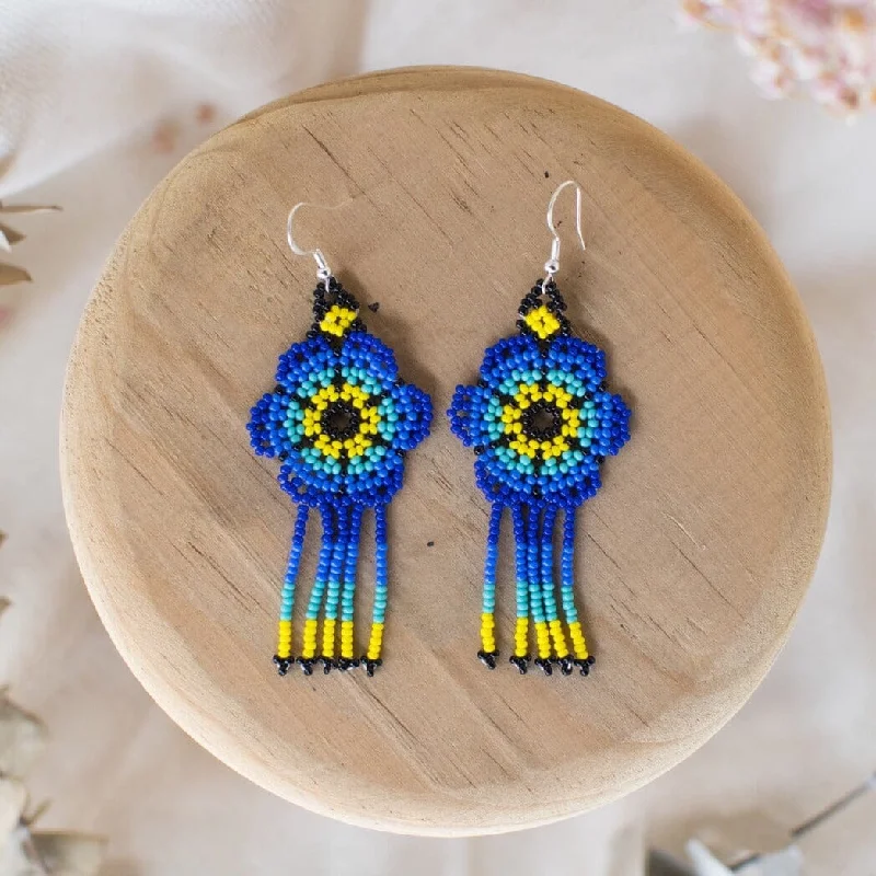 Bead strand earrings-Blue Deer