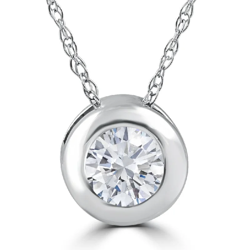 Flat shape necklaces-3/8ct Solitaire Bezel Real Diamond Pendant White Gold