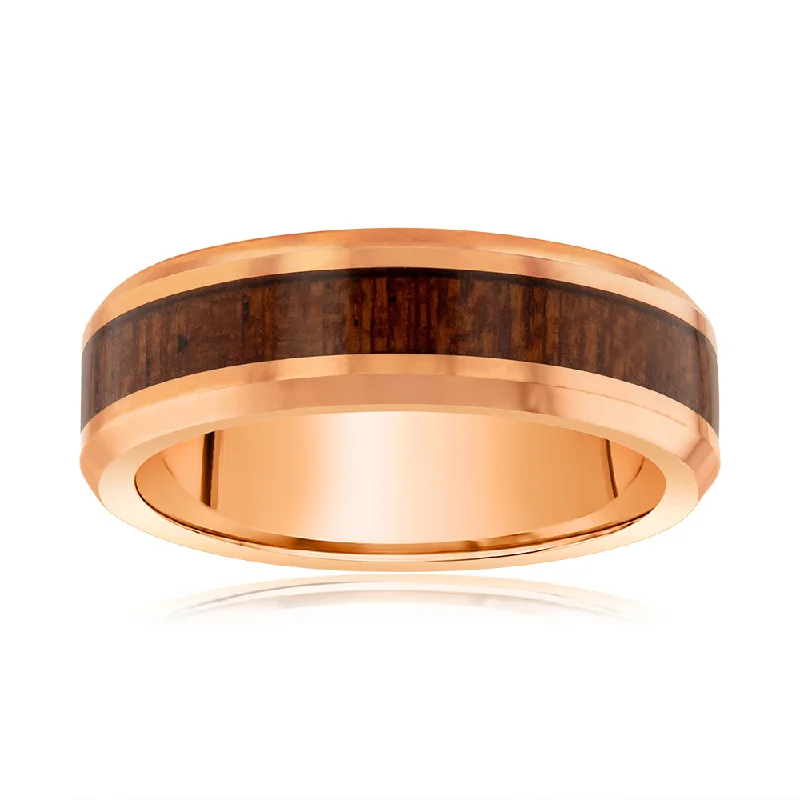 Pure eternity rings-Brown Wood Pattern Rose Gold 6mm Tungsten Ring