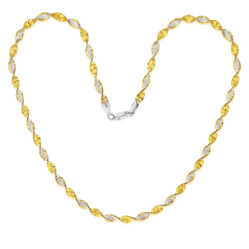 Cord edge rings-Sterling Silver And Gold Plated Two Tone Twisted Herringbone 45cm Chain