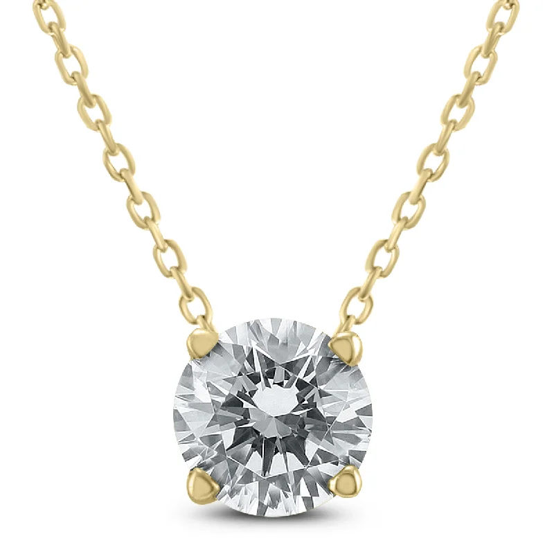 Bent pendant necklaces-Ags Certified 3/4 Carat Floating Round Diamond Solitaire Necklace In 14K Yellow Gold