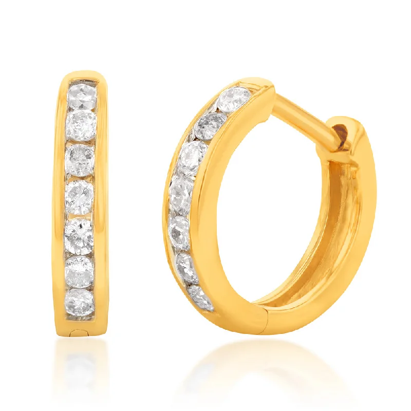 Wide cocktail rings-Luminesce Lab Grown 1/5 Carat Diamond Hoop Earring in 9ct Yellow Gold