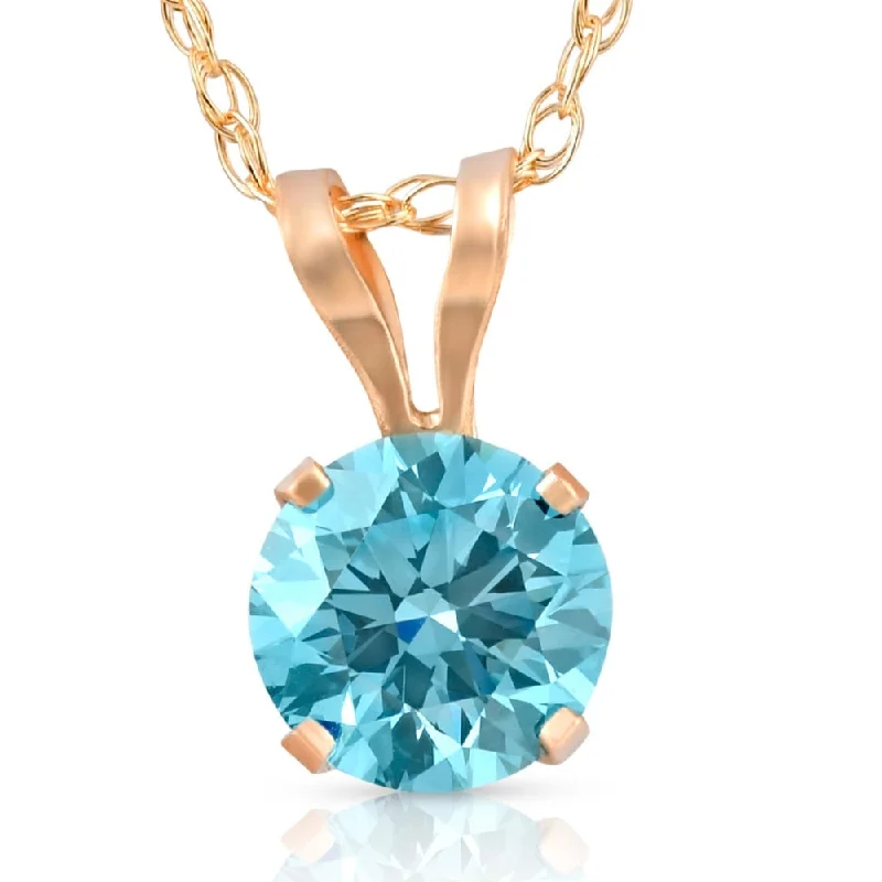 Star charm necklaces-1/2Ct Lab Grown Blue Diamond Solitaire Pendant Necklace14k White or Yellow Gold