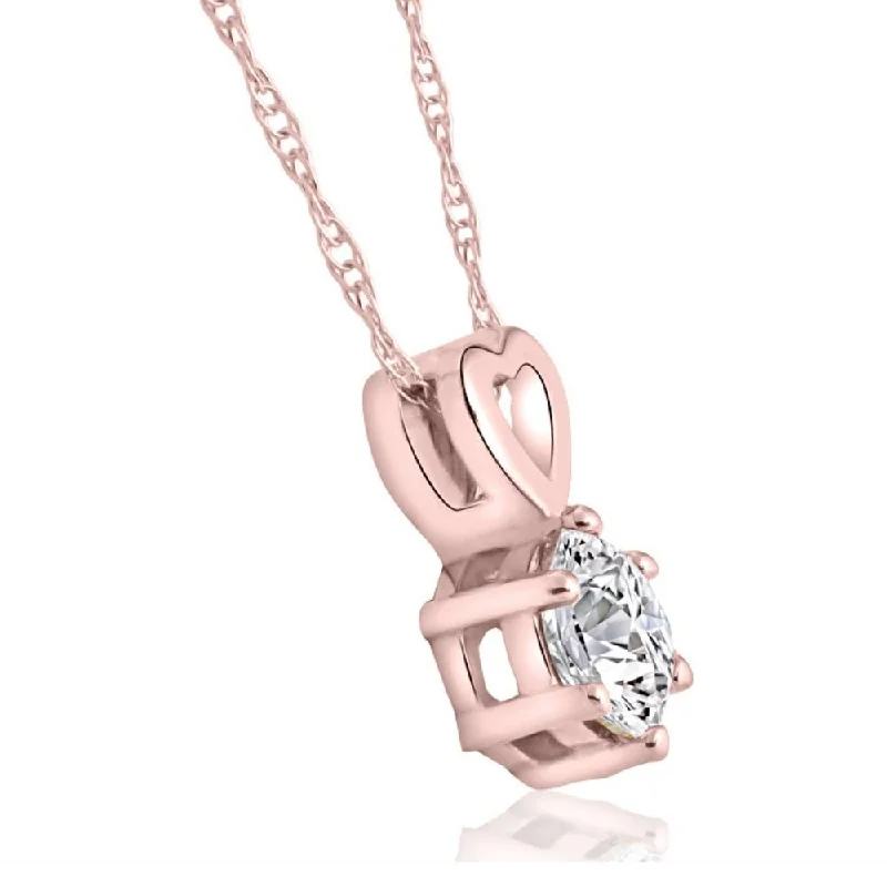 Bead strand necklaces-1/2Ct Diamond Solitaire Heart Pendant Necklace in White, Yellow, or Rose Gold