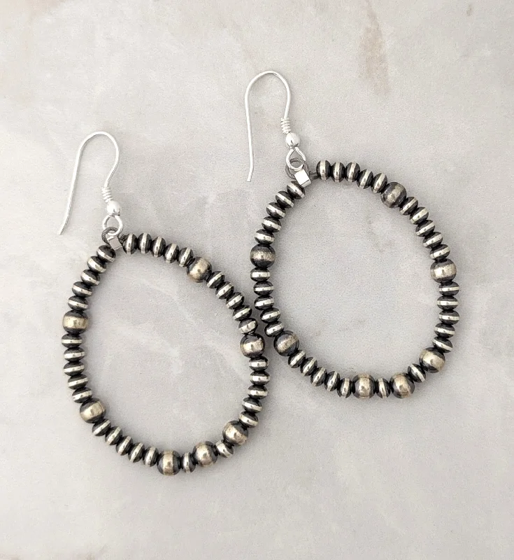 Quirky pair earrings-Sterling Silver Navajo Pearl Mixed Bead Hoop Dangle Earrings