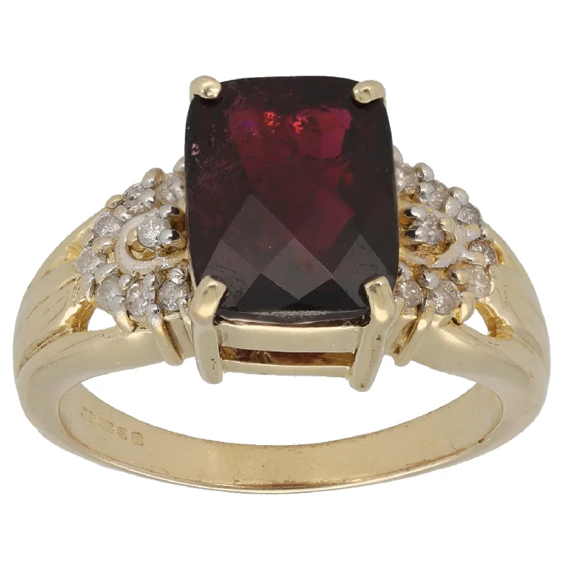 Peace eye rings-9ct Gold Garnet & 0.16ct Diamond Dress/Cocktail Ring Size N