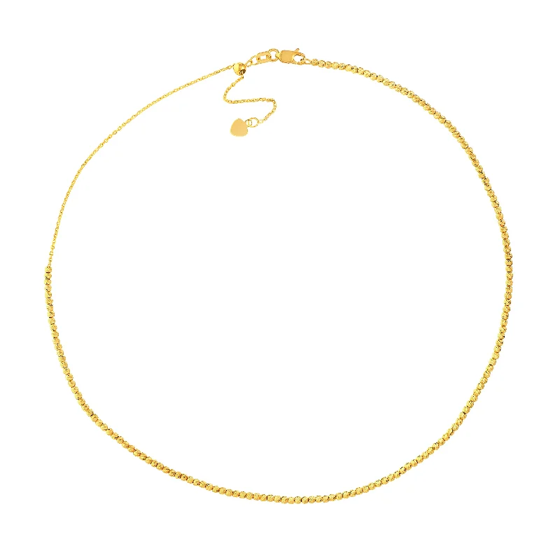 High shine necklaces-14K Solid Yellow Gold Adjustable Beaded Choker