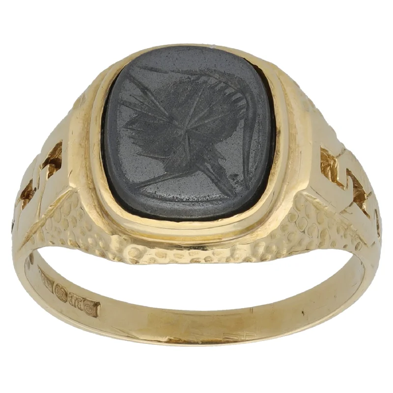 Amethyst stone rings-9ct Gold Haematite Crest/Emblem Signet Ring Size T