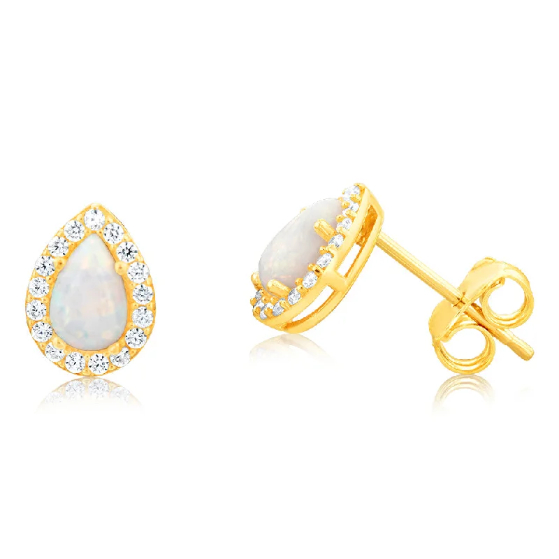 Joy charm rings-9ct Yellow Gold Opal And Cubic Zirconia Pear Shaped Stud Earring