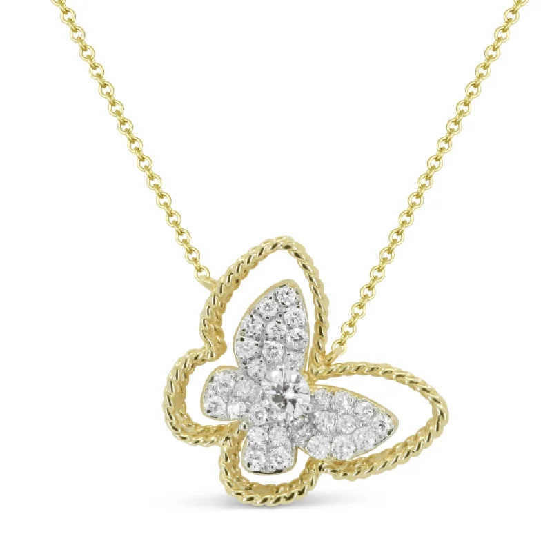 Thick weave necklaces-0.27Ct Diamond Necklace In 14K White And Yellow Gold