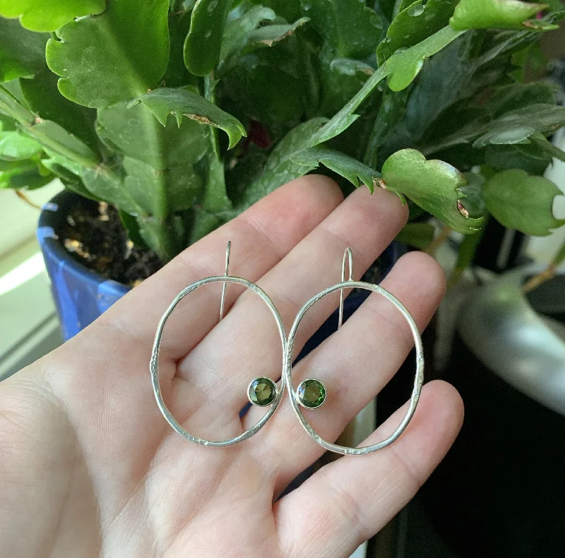 Bloom hoop earrings-Simulated Peridot and Sterling Silver Earrings-Large