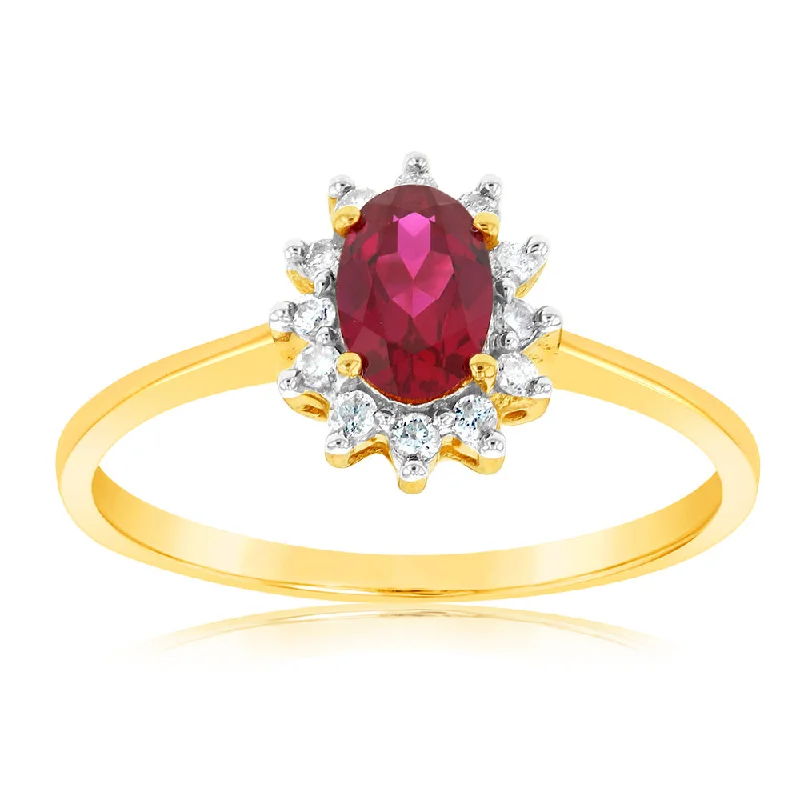 Joy charm rings-9ct Yellow Gold Diamond And Created Ruby Ring