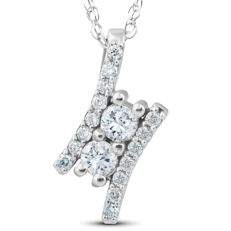 Twist clasp necklaces-1/2Ct Forever Us Two Stone Diamond Pendant 14K White Gold 3/4" Tall