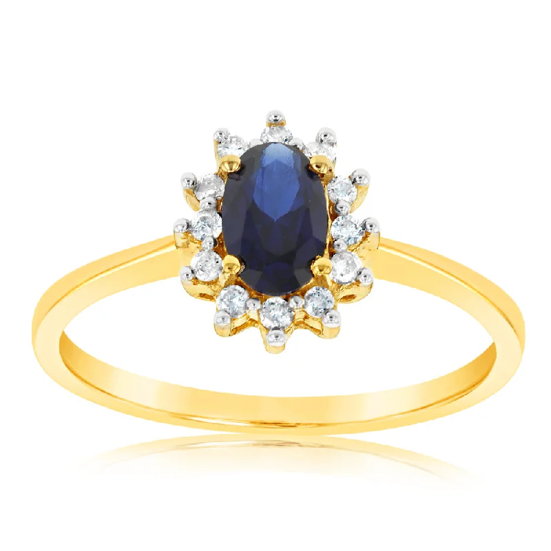 Lanka tile rings-9ct Yellow Gold Diamond And Created Sapphire Ring