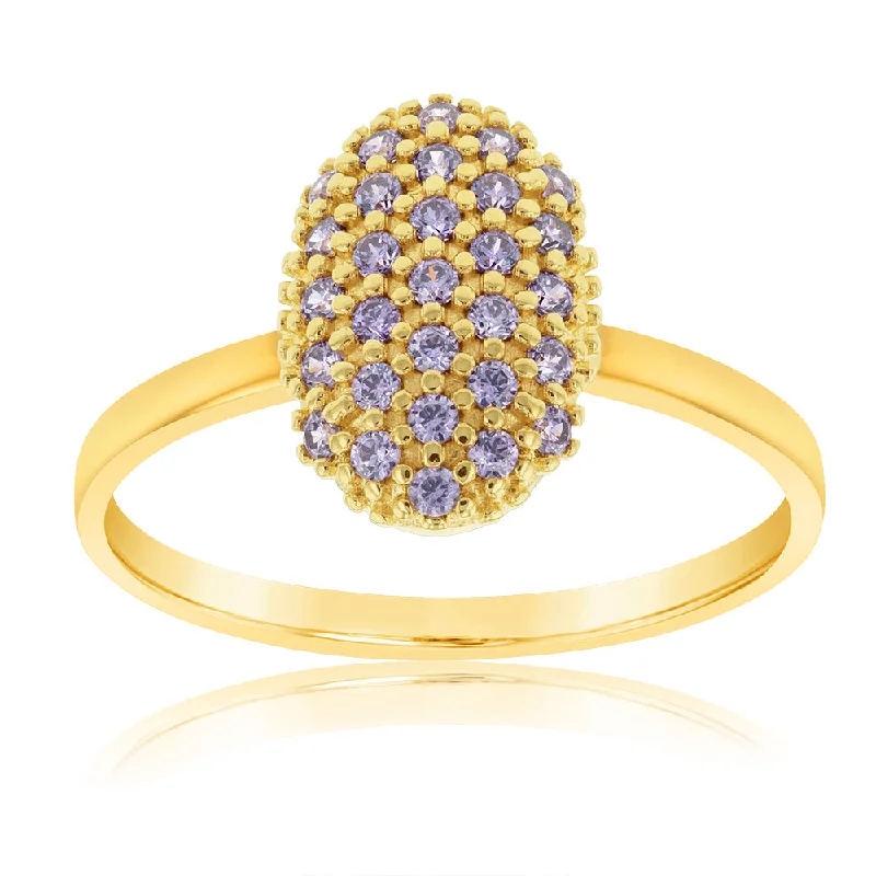 Thin accent rings-9ct Yellow Gold Purple Cubic Zirconia 11X8mm Oval Pavee Ring