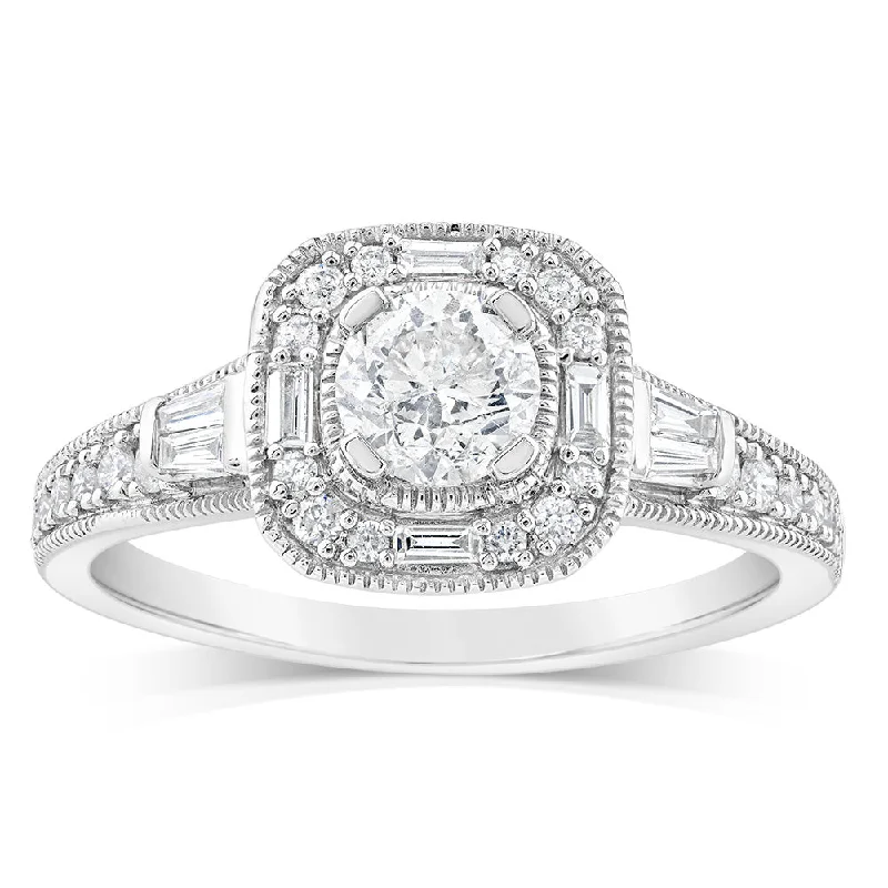 Tide theme rings-9ct White Gold Fancy Cushion Shaped Ring in 3/4 Carat Natural Diamonds