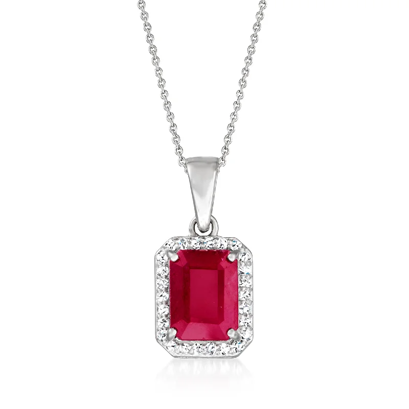 Star charm necklaces-Ross-Simons Ruby Pendant Necklace With . Diamonds in 14kt White Gold